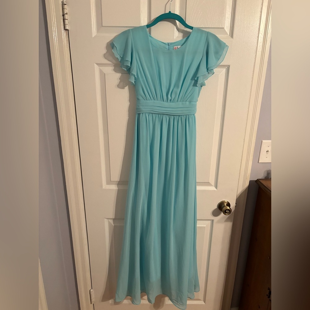 Be Happy, Girls, Light blue, long polyester dress.